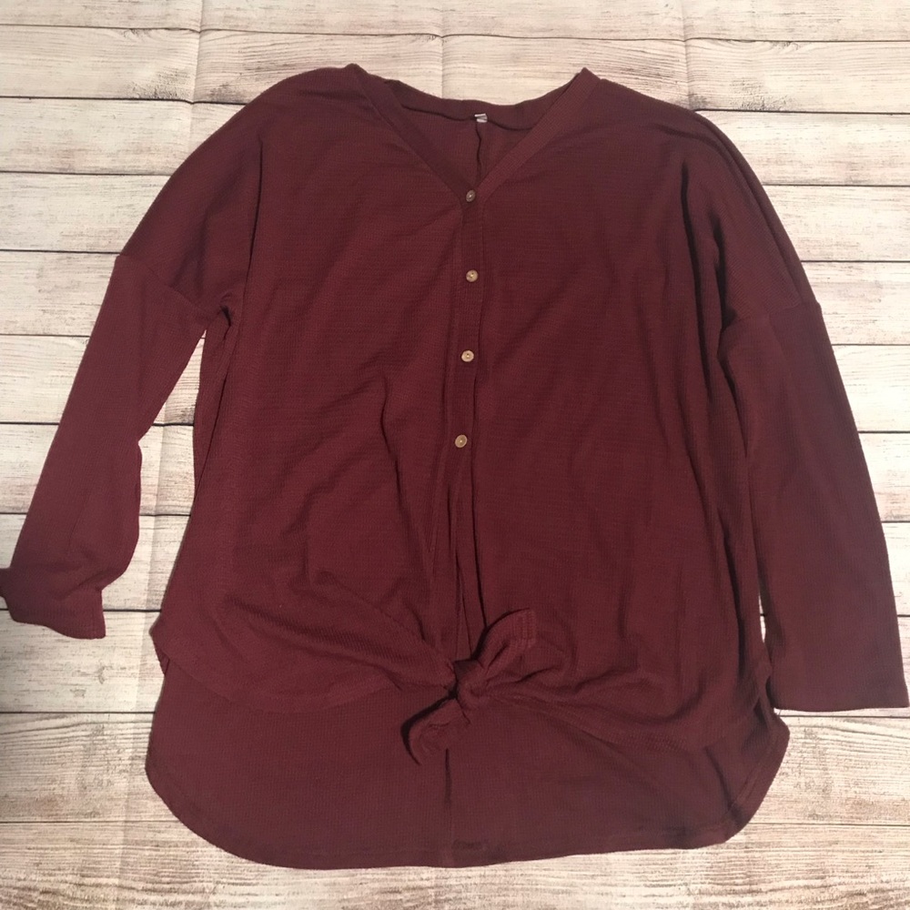 Waffle Knit Tie-Front Top